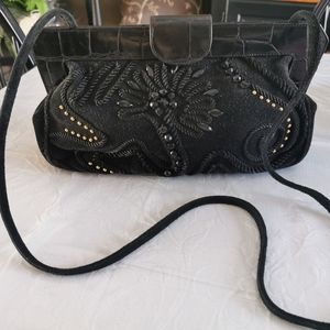 Vintage Contromano Black Suede Beaded Handbag
